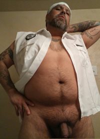 Butch bottom with uncut cock.