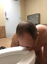 Faggot Stephen Edwards licking public toilet seat as ordered by Master.