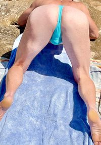 New blue thong at the nude beach