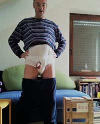 showing out off my pyjama and my white briefs underwear: Penis, balls and a...