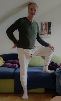 Penis out off my white long Johns underwear (lange Unterhosen), wearing whi...