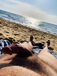 Cum dripping off my cock at sundown after My first nude beach wank of the s...