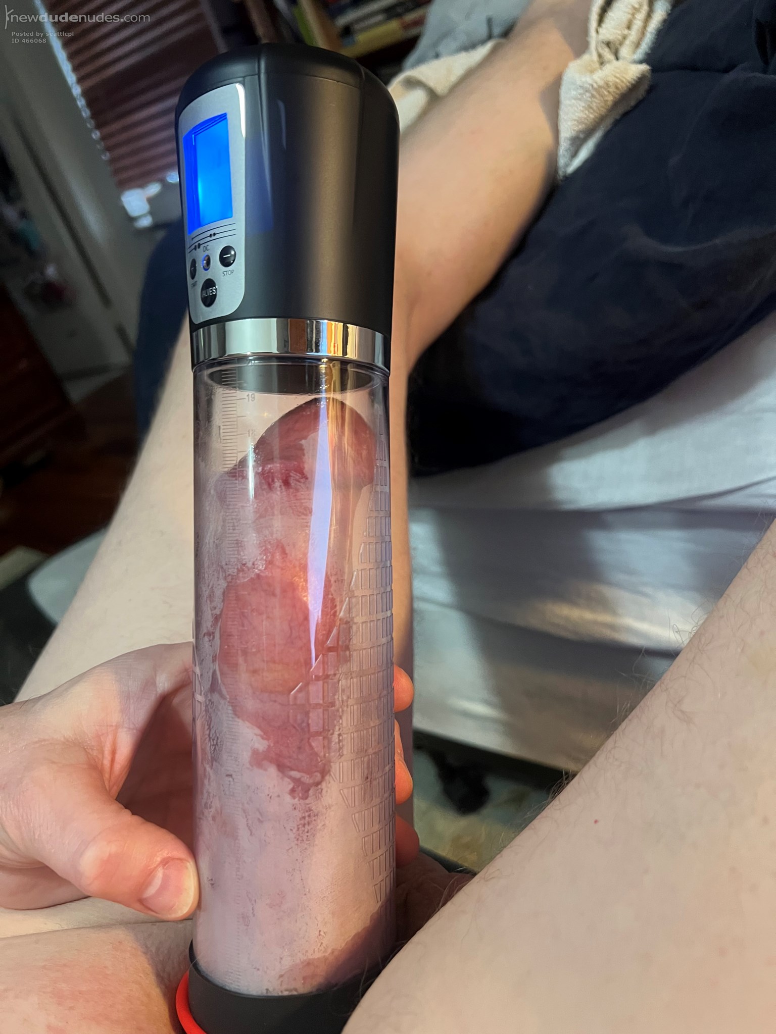 Pumping my cock for the first time.