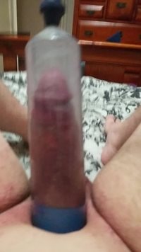 Having some fun with My cock pump...  It got  a little wet......