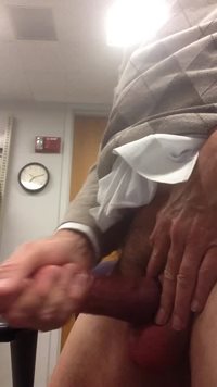 Stroking my fat daddy cock at work this morning how would you like to help ...