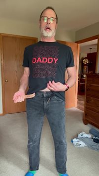 Daddy strips to his “daddy” jockstrap