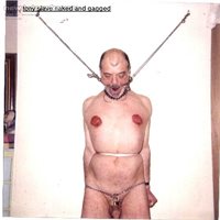 tony gagged with painted nipples displayed naked for inspection